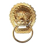 BBNBY Ring Türklopfer, Antik Polierter Kupfer Löwenkopf Türklopfer Chinesischer Stil Vintage Dekorativer Klopfer Ideal für Hotelmöbel Haustür-Bronze-19x25cm(7x10Inch)