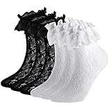 ANDIBEIQI 6 Pairs Frauen Söckchen Spitzen Ruffle Fußkettchen Socken Cup Spitzen Socken Netzsock