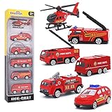 Dreamon Spielzeugautos Feuerwehrauto Fahrzeuge Feuerwehrmann Spielzeug Set Mini Cars für Kinder ab 3 Jahren,6