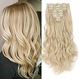 Haarteil Clip in Extensions wie Echthaar 8 Teile 18 Clips Günstig Weich Haarverlängerung Synthetische Gewellt Haare 60cm-140g Bleichb