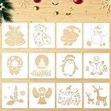 TaimeiMao Weihnachten Zeichenschablonen 12 Stück,Weihnachten Schablone Set,Malschablonen aus Kunststoff Stencil Schablonen Wiederverwendbar,DIY Geschenkkarten, Geschenke W