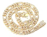 Halukakah Herren Goldkette Iced Out,12MM Männer Kubanische Kette Miami 18 Karat Echt Vergoldet Halsband Halskette 50cm,Volle Cz Diamant Schnitt Zinken-Set,Geschenk fü