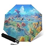 WXXT Sonnenschutzschirme,Genshin Impact Serie 3D Anime Regenschirme Automatischer Tragbarer Dreifach Faltb