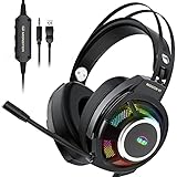 Monster Mission V1 PS5 Gaming-Headset, Gaming-Kopfhörer mit verstellbarem Winkel, Mikrofon, buntes RGB-Licht, adaptives Federungs-Kopfband, kompatibel mit PC/Mac/PS4/PS5/Xbox One (schwarz)