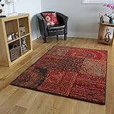 The Rug House Milan Traditioneller Teppich mit Patchwork-Muster für das Wohnzimmer in Rot-, Braun-, Grau- und Orangefarbtönen 160cm x 230