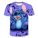 Stich Sommer 3D Anime Gedruckte T-Shirts Lustige Cartoon Gedruckte Shirts Niedliche Straßenkleidung Hippie Spaß Tops-Dark_Grau_M Muster Vorne = Muster H