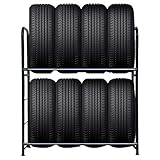 Froadp 107×46×117cm Stahlkonstruktion Reifenständer in Zwei Schichten für 8 Reifen Werkstattregal Garagenregal Lagerregale Felgenbaum Schwerlastregal Belastbar 180KG(Schwarz Pulverbeschichtet)