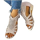 Rrunsv Sandalen Damen Casual Sommer Strass Offener Zeh Aushöhlen Flach Keilabsatz Plateau Sandalen Strand Schuhe Frauen Mädchen Sandaletten S