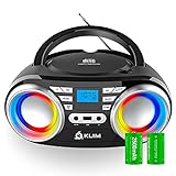 KLIM Boombox B3 Tragbarer CD Player System + FM Radio, CD, MP3, Bluetooth, AUX, USB + kabel- und kabelloser Betrieb mit wiederaufladbaren Akku + Verbesserte CD-Laserlinse + Digitaler EQ + 2021 V