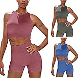 OverDose Damen Sportbekleidung Bekleidungssets Trainingsanzüge Sportanzug Set Jogginganzug 2 Teiler Set Weste und Laufshorts Sportswear Freizeitanzug Sport Fitness Running Yoga Gy