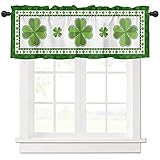 Lucky Clover Leaf Fenstervolant Küchenvorhänge Grün Kleeblatt auf Weiß Kurzvorhang für Wohnzimmer Badezimmer Fenster, Paneel St. Patrick's Drapes Stangentasche V