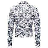 Herrenhemd, langärmelig, flippiges bedrucktes Leinenhemd, lässiges Revers, Langarmshirt, ausgefallenes Blumenmuster, einzigartiges Muster für Herbst und Winter, A236_weiß, XL