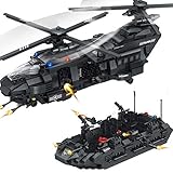 LIND Technik Helikopter Bausatz, 1351 Klemmbausteine Militär Polizei Theme SWAT-Team Hubschrauber Bausteine Technik Flugzeug Modell mit Angriffsboot Konstruktionsspielzeug Kompatibel mit Leg