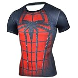 HOOLAZA Spiderman Series Avengers Männer Kurzarm Kompression T Shirt Herren Joggen Motion Red Rot Short Shirt Herren Fitness Gym Beim Training T-Shirt XXXXL