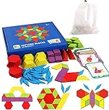 Tangram Kinder Geometrische Formen HolzPuzzles - Montessori Spielzeug Puzzle mit 155 geometrischen Formen und 24 Designkarten Geeignet für 3 4 5 6 7 jährige Kinder Pädagogisches Spielzeug