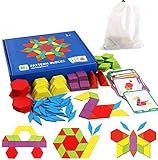 Tangram Kinder Geometrische Formen HolzPuzzles - Montessori Spielzeug Puzzle mit 155 geometrischen Formen und 24 Designkarten Geeignet für 3 4 5 6 7 jährige Kinder Pädagogisches Spielzeug