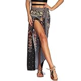 Nuofengkudu Damen Lange Hippie Rocke Luftige Boho Thai Muster Binden Taille Elegante Zigeuner Maxi Röcke Skirts Schw