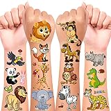 LEADTEAM 10 Blätter Zoo Tattoo Set, 110 Stück Temporäre Tattoos Cartoon Tiere Haustiere, Jungen Mädchen Fake Tattoos Aufkleber für Kinder, Geburtstags Party deko Geschenke Klassenzimmer Belohnung