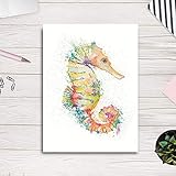 Wandkunst Aquarell Meerestiere Seepferdchen Leinwand Tier Poster Wanddrucke Poster Wohnzimmer Wohnkultur Malerei 50X70cm Kein R