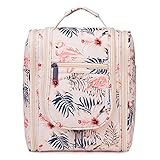 Reise Kulturtasche Zum Aufhängen Kulturbeutel Kosmetiktasche Waschtasche für Frauen Mädchen Damen (Beiger Flamingo)