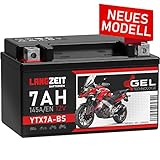 LANGZEIT YTX7A-BS Motorradbatterie 12V 7Ah 145A/EN Gel Batterie 12V Roller Batterie doppelte Lebensdauer entspricht 50615 CTX7A-BS JMTX7A-BS vorgeladen auslaufsicher wartungsfrei ersetzt 6