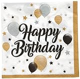 Procos 88863 - Servietten Milestone Happy Birthday, 20 Stück, Größe 33 x 33 cm, Papierservietten mit Motiv, Tischdekoration, Mundtuch, Geburtstag, Luftballons, B
