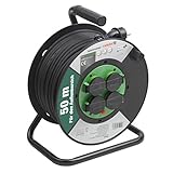 Meister Kabeltrommel H05RR-F3G1,5, IP44 - 50 m Kabel - Thermoschutz-Schalter - Outdoor / Kabelrolle mit 4 Schuko-Steckdosen / Kabelbox mit Verlängerungskabel / Leitungsroller mit Kurbel / 7435870