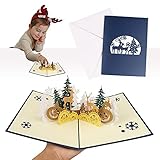 Yisscen Pop-Up Karte Weihnachten, 3D Pop Up Grußkarten, Handgefertigte Klappkarte, für Ihre Familie, Eltern, Kinder, Freunde, Geliebte, Kollegen Weihnachtsgrußkarte(Elch)