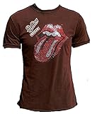 Amplified Herren T-Shirt Braun Chocolate Brown Official The Rolling Stones Merchandise Strass Zunge Mit Löcher Hole Destressed Destroyed Special Edition Rare Rock Star Vintage Nähte Aussen ViP Rockstar Design XL 54