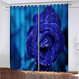 TDYGFC Blickdichte Thermogardine Gardinen Verdunkelungsvorhang 200x180 cm Mode Blaue Rosenblume Lichtundurchlässige Vorhang mit Ösen für Schlafzimmer Geräuschreduzierung