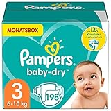 Pampers Windeln Größe 3 (6-10kg) Baby Dry, 198 Stück, MONATSBOX, Bis Zu 12 Stunden R