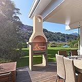 Holzkohle-Grillkamin Gartengrill aus Beton mit Rauchabzug Mit Stauraum Grillofen für Gartenpartys für mehrere Personen 76 x 43 x 195,5