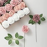 Yyhmkb Künstliche Rose Blume 25Pcs Gefälschte Form Rosenkopf Mit Dampf Für DIY Hochzeitssträuße Party Arrangement Dekoration Erröten Omb