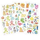 100 Tattoos zum Aufkleben - Kindertattoos mit Dinosauriern, Monstern, Drachen, Waldtieren und weiteren kindgerechten Designs - als Geburtstagsmitgebsel oder Geschenk