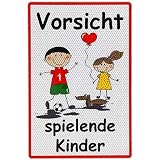 UvV Warnschild Vorsicht spielende Kinder 60 x 45 cm reflektierend - hochwertiges Alu-Dibond Schild - Bedruckt mit reflektierender Folie - Gute Sichtbarkeit auch bei Dunkelheit (weiß-groß XXL)