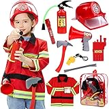 Tacobear Feuerwehrmann Kostüm Kinder Feuerwehr Rollenspiel Set mit Feuerlöscher Feuerwehrhelm Feuerwehrmann Spielzeug für Kinder Jungen Mädchen Karneval Halloween Fasching 3 4 5 6 7 8 J