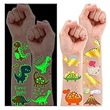 Leesgel Tattoo Kinder, Dinosaurier Glitzer Tattoo Set Kinder, 37 Stile Leuchtend + Metallic Glitzer Tattoos Aufkleber für Dinosaurier Partydekorationen Geschenktüten Füllstoffe Gefälligk