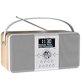 AZATOM Multiplex D2 DAB+ FM Digital Radio & Wecker - Bluetooth 5.0 - Stereo-Lautsprecher - Doppelalarme - Massiver Akku - USB Handy Aufladen - Premium Sound (Eiche)