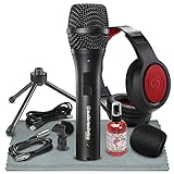 Audio-Technica AT2005USB Dynamisches Mikrofon Podcasting Kit mit Windschutzscheibe + Desinfektionsmittel + Kopfhörer + Fibertique T
