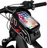 Fahrrad-Frontrahmen, wasserdichte Handyhalterung, Fahrradtasche, Sonnenblende mit Touchscreen-Handyhalterung, Aufbewahrungstasche für iPhone X/7/6S/6 /Plus oder unter 6.5-Zoll-Handys,