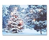 Luxspire LED Weihnachtsbeleuchtung Innen, Batteriebetriebene Leinwandbilder Wandgemälde Weihnachtsdeko Weihnachtslichter Wanddeko für Kamin Zuhause, 29,5x20x2,2cm - Kiefernwald im S
