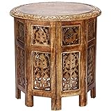 Marokkanischer Tisch Beistelltisch aus Holz Ashkar Braun ø 45cm groß rund | Orientalischer runder Hocker Blumenhocker orientalisch klein | Orientalische runde kleine Beistelltische klappb