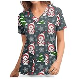 MOKBAY Frauen Weihnachts Tops Druck Kurzarm V-Ausschnitt Tops Arbeitsuniform Taschenbluse Damen Party Bluse Ärmellos Rmellos Damen Top Damen Lange Tunika D