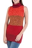 NOVICA Frau Orange und Rot 100% Alpaka-Pullunder, Purpurrot Wonder‘ X-Large Orange R
