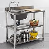 Spülbecken , Spülbecken.Kommerzielle Catering-Spüle mit 360 ° kaltem und heißem Wasserhahn beweglicher inländischer, freistehender Multifunktions-Edelstahl-Versorgungs-Waschbecken leicht zu reinigen ,