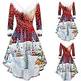 Damen Langarm V-Ausschnitt Kleider Weihnachten Hohe Taille Hochzeit Christmas Retro Party Maxi Kleider Vintage Swing Party Cocktailk