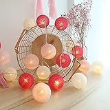 KWODE Lichterkette Rosa, Cotton Ball Lichterkette, USB, 20er 3.5M LED Kugel für Innen, Mädchen Teenager Baby Kinderzimmer Deko Terrasse Weihnachten Hochzeit Party Beleuchtung (6CM Pink)