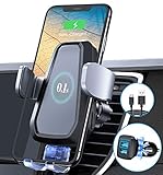 VANMASS 15W Fast Wireless Charger Auto Handyhalterung Motor Betrieb Qi Ladestation Auto Kit mit QC 3.0 Auto Ladegerät & Lüftungshaken für Alle Qi Smartphone wie iPhone 12/11/XS/XR Samsung S21/S20 usw