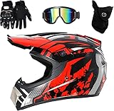 Motorradhelm Motocross Helm,für Motorrad Crossbike Off Road Enduro Sport Jugend Motorrad Fahrrad Helm,mit Schutzbrille Handschuhe Maske (L(56-57CM))