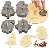 goodjinHH 4 Stück Weihnachts Plätzchenformen Keksformen aus Kunststoff Lebensmittelqualität,Weihnachtsplätzchenform 3D Ausstecher Prägeform Handgemachte DIY Plätzchen Formen (grau)